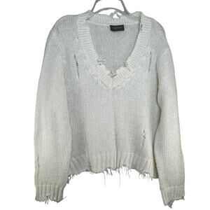 Wooden Ships Grunge Thrashed Sweater Destroyed SZ M L Ivory Mohair Wool